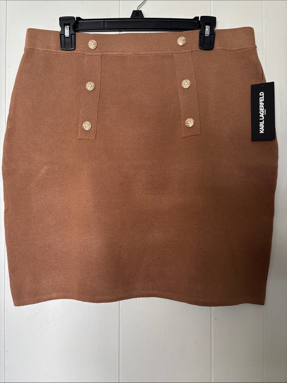Karl Lagerfeld Chestnut Brown Mini Skirt with Gold Buttons